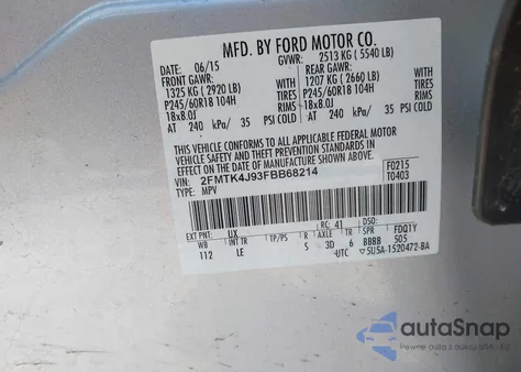 2015 Ford Edge Sel from USA, damaged, VIN 2FMTK4J93FBB68214
